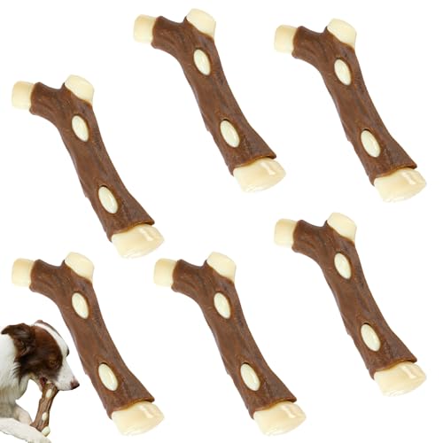 Dog Bones Chew Toys for Aggressive Chewers, 6 Pack Real Beef Flavor,Indestructible Dog Teething Chew Toys for Large/Medium/Small Puppies Breed,Tough Pet Toy with Durable Nylon