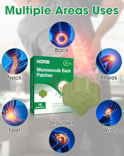 Image of HOOPOES Back Pain Relief Patches | Fast Acting Herbal Patch for Lower & Upper Back Pain, Muscle Strain & Sciatica Support | Hot & Cold Therapy | Long Lasting 8-12 Hours | Easy Peel & Stick (10 Patches)