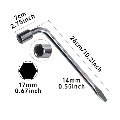 Image of 17mm Car Spare Tire Lug Wrench, Heavy Duty L-Type Tire Steel Tool with Slotted Hex End for Spare Tire Replacement, Car Repair, Maintenance