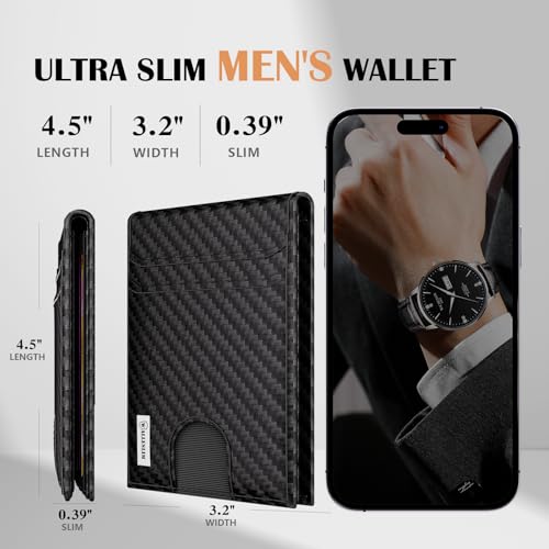 Minimalist Wallet for Men, RFID Blocking Leather & 2 ID Windows Slim Bifold Mens Wallet with Gift Box, Mens Card Wallet with 12 Card Slots & Cash Slot (Dark)2