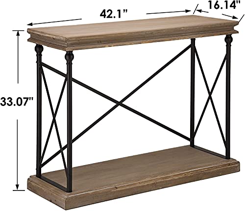 Glitzhome Farmhouse Console Table Rustic 2-Tier Sofa Accent Table Vintage Entryway Table With Open Shelf Wood Metal Hallway Table For Living Room Corridor Foyer Office, 42” #TOP3