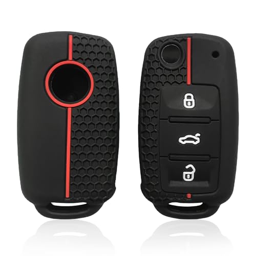 Coque de Protection en Silicone pour clé de Voiture Compatible avec VW Volkswagen Tiguan Golf Polo Jetta Passat Housse de Protection 3-Bouton Accessoire clé Voiture
