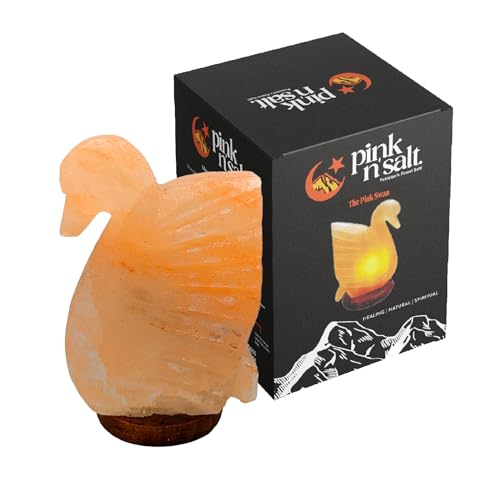 Image of Swan Shaped Salt Rock Lamp - Authentic Himalayan Salt Lamp Comes with a Wooden Base - Hand Carved Premium Finish, Amber