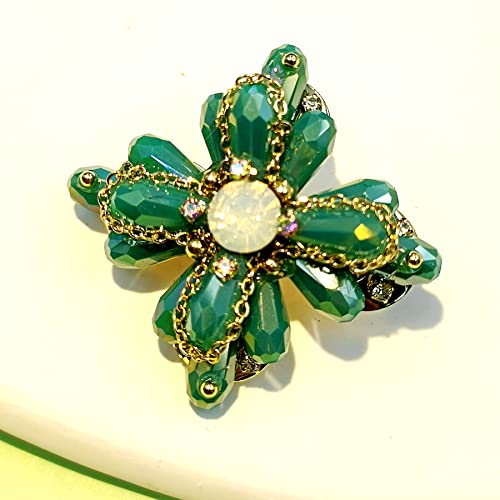 Cypina Stunning Art Deco Maltese Cross Green Floral Brooch Pin With Golden Link Chain Accent #TOP1
