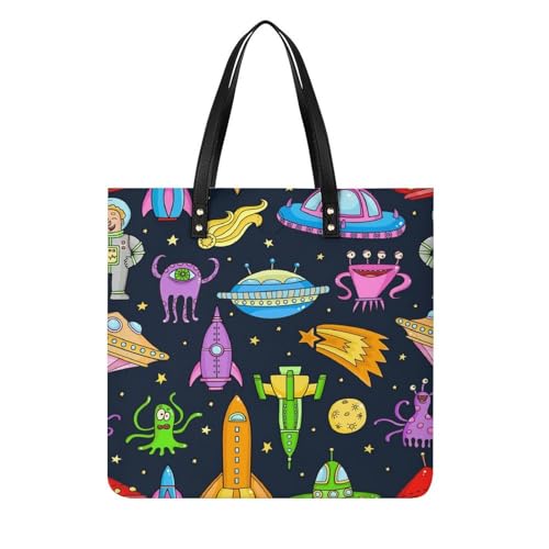 Sac À Main Vaisseau Spatial Extraterrestre Imprimé Cosmique Grand Cabas Femmes