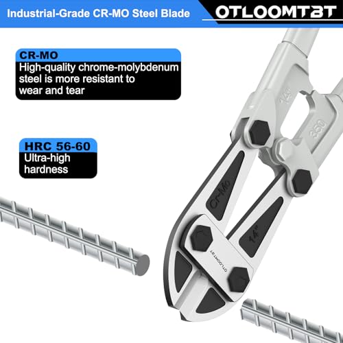 OTLOOMTBT 14 In Industrial Bolt Cutter - Chromium Molybdenum Steel, Lightweight & Portable, Heavy Duty for Locks/Chains/Fences - Ergonomic Design, Long Lifespan for Construction Workers, Locksmiths