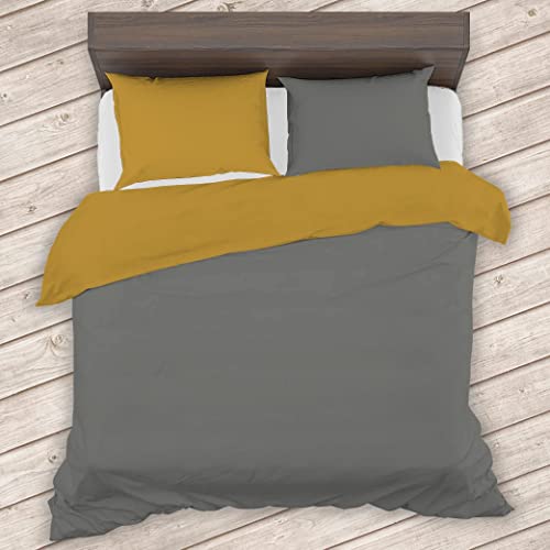 Juego de funda de edredón y funda de edredón de polialgodón con estampado doble, fácil de limpiar, lavable a máquina, funda de almohada incluida (King) Cover