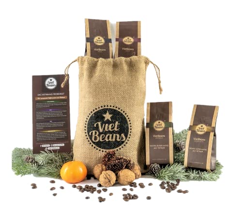 Kaffee Geschenk für Kaffeeliebhaber - Kaffeesack Jute - Vier Sorten exotischer Kaffee im Jutesack -Geschenkidee - Geschenk für Kaffeetrinker - Probierset - Gemahlen