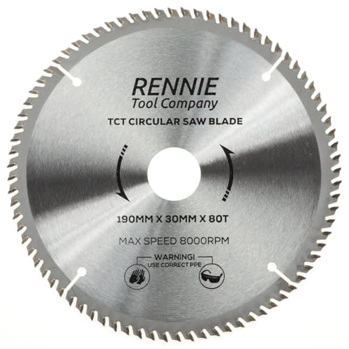 190mm x 80T TCT Saw Blade. 190mm Circular Saw Blade For Fine Cuts x 30mm Bore + 25mm/20mm/16mm Bore Reduction Rings Compatible With Bosch Makita Milwaukee Ryobi Dewalt Circular Saws etc 1 190mm x 80T TCT Saw Blade. 190mm Circular Saw Blade For Fine Cuts x 30mm Bore + 25mm/20mm/16mm Bore Reduction Rings Compatible With Bosch Makita Milwaukee Ryobi Dewalt Circular Saws etc