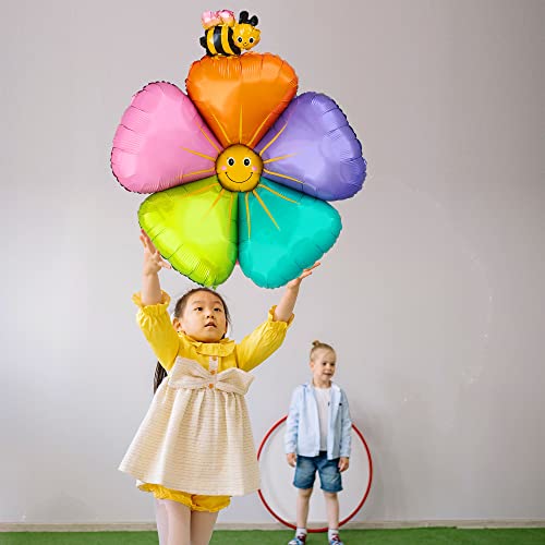 Bee Balloons Colorful Smiley Face Flower Balloon Decorations Huge Floral Balloons Spring Themed Birthday Party Supplies First Bee Day Girl Honey Bee Themed Baby Shower Ballons 42 Inches 4 Pcs #TOP4