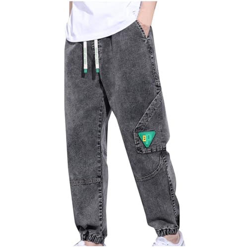 Mens Cargo Jeans Casual Elastic Waist Tapered Denim Parachute Trouser Hip Hop Baggy Lounge Jogger Sweatpants w/Pocket