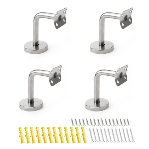 txuzong Set di 4 supporti per ringhiera in acciaio inox V4A – Supporto per corrimano curvo per scale e balconi – Supporto antiruggine con dischi (diametro 50 mm) – Portata fino a 100 kg