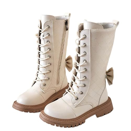 Girls Combat Boots Lace Up Mid Calf Boots Chunky Heel Platform Boots Fashion Ankle Boots Side Zipper Winter Booties
