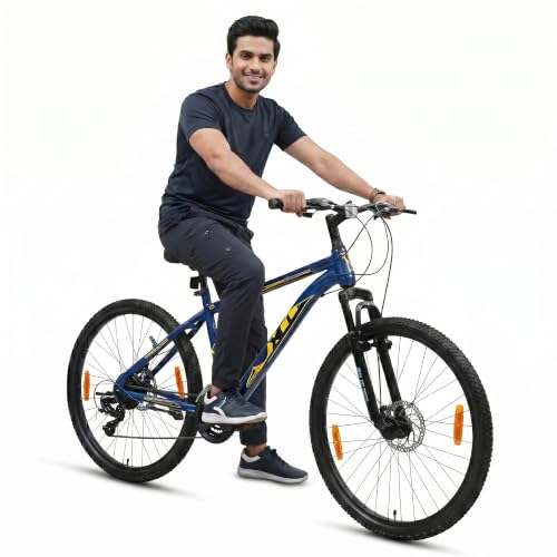 Image of XCi Swagger Pro Mountain Bike | 26-Inch Tyres | Tuf Shox Suspension | 21-Speed Shimano Gears | Mechanical Disc Brakes | Youth 12+ Years |17-Inch Ultra Light Steel Frame | Blue Yellow