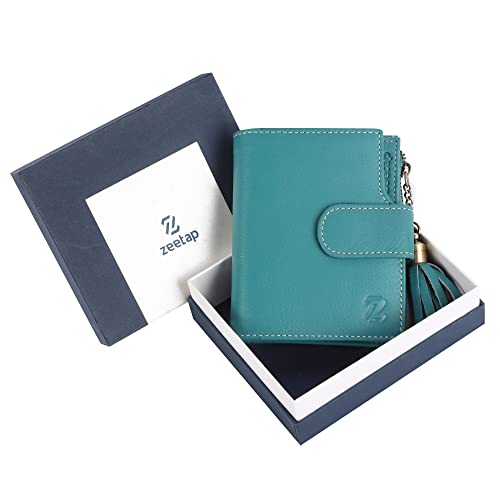 Image of Zeetap Wrist Wallet for Women, Genuine Leather Beautiful Ladies Purse - RFID Protected Tri-Fold Leather Wallet with 12 Card Slots, Note Compartments, SIM /SD Card Slots and Coin Pocket (Tempo Teal)