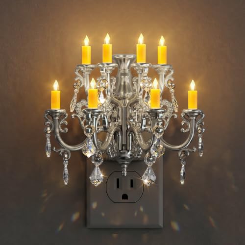 Image of Briignite Chandelier Night Light Plug in, Night Lights Plug into Wall with Dusk to Dawn Light Sensor, Dimmable Sliver Nightlight Plug in, 3000K Soft White for Bathroom Bedroom Hallway Kitchen Decor