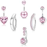 LOLIAS 6Pcs Pink Belly Button Rings Surgical Stainless Steel Belly Rings CZ Clicker Belly Button Piercings for Women Navel Piercings Pack