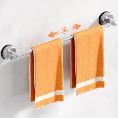 Dimyno Adjustable Suction Cup Towel Bar for Bathroom Wall 14.6-24 Inch Stainless Steel No-Drill Suction Towel Bar Heavy Duty Shower Towel Rack for Bathroom Glass Door & Tile Wall (Silver 1pc)