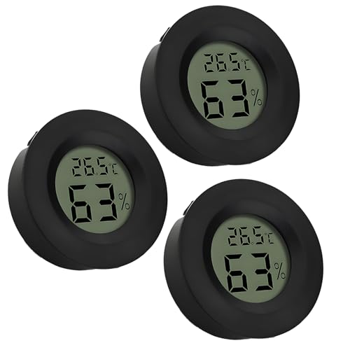 3 Pièces Mini Thermomètre Hygrometre Interieur Noirs Ronds, Digital LCD Monitoring Précis Température et Humidité pour Chambre Bébé, Maison et Bureau