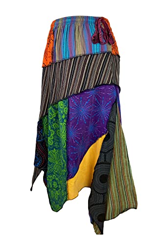 Agan Traders Women's 2025 Spring Gypsy Tribal Boho Hippie Cotton Asymmetrical Summer Patch Highwaist Skirt3