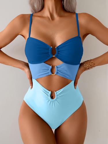 Image of Eomenie Womens Cutout One Piece Swimsuit with Ring Linked Sexy Monokini Bathing Suit for Beach Vacation