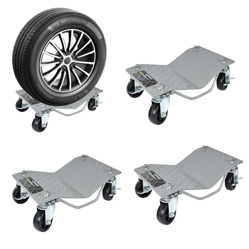 SUBTLETY 4 Stück Rangierhilfen für Wohnmobile Auto Rangierhilfe Wagenheber mit Doppellagernden Lenkrollen Metal Rangierheber Set für PKWs Autos LKWs Traktoren Rangierwagenheber Kapazität max. 2000KG