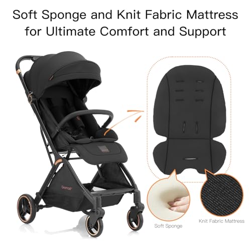 Gravity Folding Baby Stroller - Portable Travel Toddler Stroller w/Adjustable Backrest & Canopy, Lightweight and UV Protected, One-Hand Automatic Folding - Black - Image 6