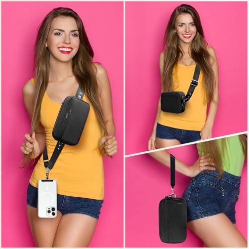 Image of YFWE Clip and Go Strap for Phone with Wallet Crossbody, Adjustable Phone Lanyard with Detachable RFID Wristlet Wallet, Black (L)
