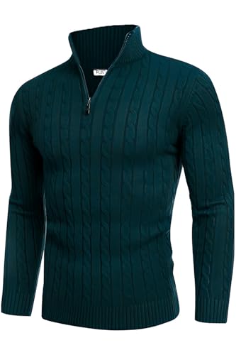 Image of TYSORT Men High Neck Zipper Full Sleeve Cable Knitted Winter Sweater,Cable Knit Sweater for Men