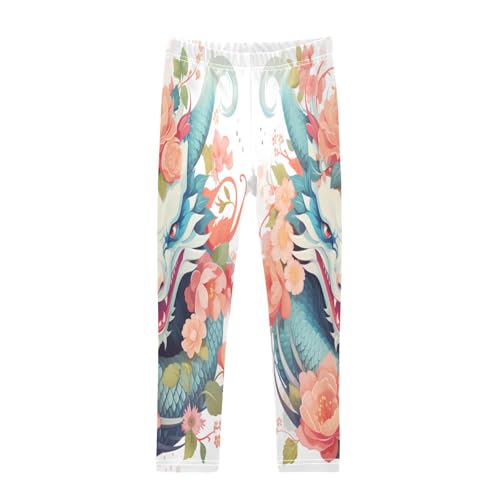 Toddler Girls Leggings Printed Yoga Pants Leggings Orange Flower Dragon for Kids