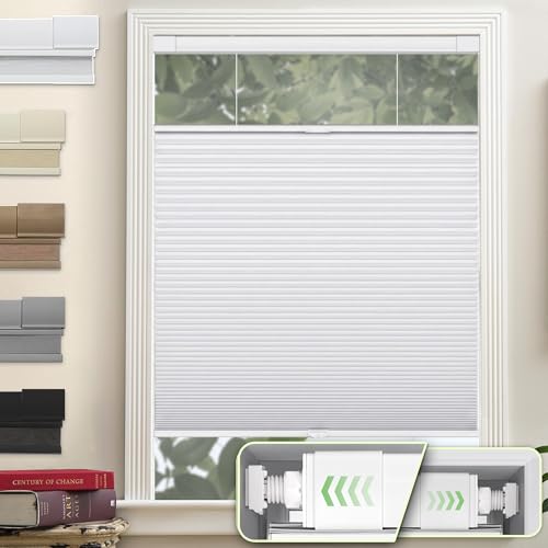 Dual Tensioners Custom 1.5" No Drill Top Down Bottom Up Cellular Shades for Indoor Windows,Privacy No Drill Cellular Shades for Indoor Windows,Insulated Honeycomb Blinds,Noise Reduced Honeycomb Blinds