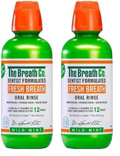 The Breath Co Alcohol Free Mouthwash - Dentist Formulated Oral Rinse for 12 Hours of Fresh Breath - Mild Mint Flavour, 500ml (Pack of 2)