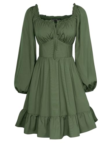 Image of Scarlet Darkness Women's Renaissance Off Shoulder Corset Mini Dress | Puff Sleeve, Lace-Up Front, Smocked, Flowy Fairy, Medieval, Peasant, Cottagecore, for Ren Faire, Pirate, Party, Daily