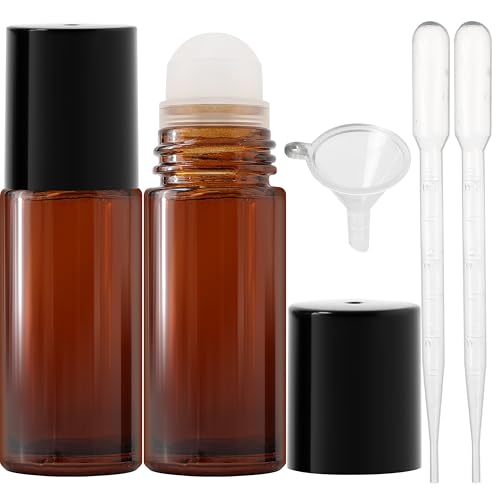 SESENSE Essential Oil Roller Bottles, 2PCS (50ml/30ml) Thick Glass Perfume Roller Bottles with Funnel and Dropper Glass Empty Bottles Beauty and Personal Care Tools for Fragrance (Amber, 50ML)