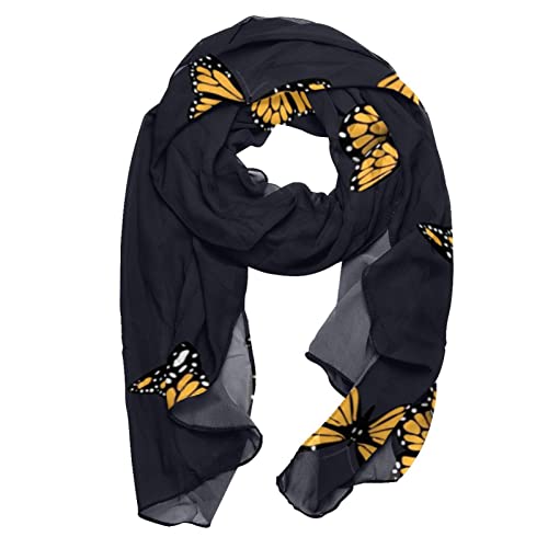 Women's Silk Scarf Infinity Lightweight Scarves Shawl Wraps Fashion Sunscreen Shawls for Spring Summer Fall Winter, Yellow Butterfly Black Background