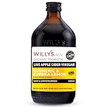 WILLY'S Organic Live Apple Cider Vinegar with Mother - Probiotics For Gut Health - Fresh Turmeric, Lemon, Honey & Black Pepper - 500ml Refillable Glass Bottle - Sustainable ACV