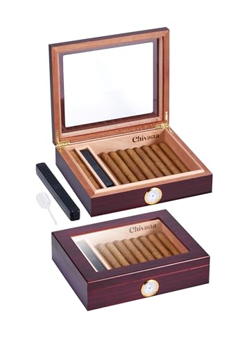 Chivana Premium Humidors for 20-35 Cigars with Rich Cedar Veneer Lining and Accessories. Safe and airtight Seal Lips Built. Excellent Gift for Love Ones.