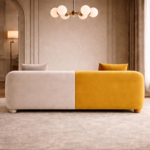 Image of Luxury Velvet Contemporary Sectional Sofa Set with Chaise Lounge & Cushions - Perfect for Living Room, Guest Room & Office (1, Beige&Yellow)