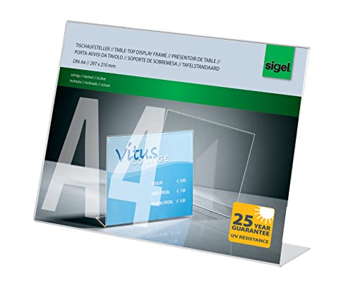 Sigel TA211 Table-Top Display Frame, Slanted, Clear, for A4 Landscape