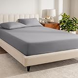 Picture of Bare Home 100% Organic Cotton Queen Fitted Sheet - Crisp Percale Weave - Lightweight & Breathable - Deep Pocket Fitted Sheet (Queen, Light Grey)
