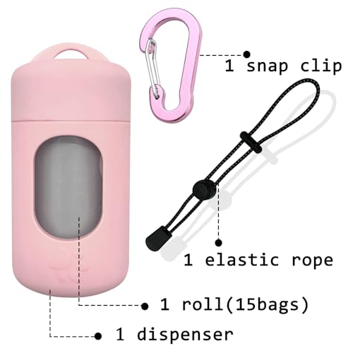 Image of Dog Poop Bag Dispenser for Leash with Snap Clip, Skin-friendly Texture Waste Bag Holder for Dog Walks and Cats, Pets Litter Bag Container, Indoor & Outdoor Use (Pink, 1)