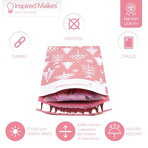 Image of Inspired Mailers - Holiday Poly Mailers 6x9-100 Pack - Christmas Trees (Rose Gold) - Small Holiday Mailers - Cute Packaging Bags for Shipping - Christmas Poly Mailer 6x9