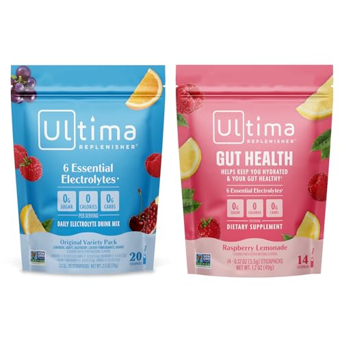Image of Ultima Replenisher Electrolyte Powder Drink Mix Bundle - Sugar Free - Variety, Gut Health - 20 Stickpacks, 14 Stickpacks - 6 Electrolytes and Minerals - Keto Friendly, Vegan, Non-GMO