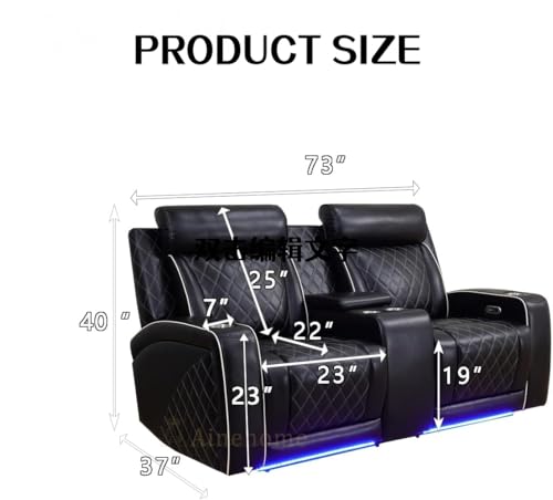 Image of Leather Recliner Loveseat Set, Power Black Leather Sectional Set with LED Light, Living Room Furniture Sets 2 Seats, Power Reclining Sofa Sets with Storage Console /Cup Holder for Living Room