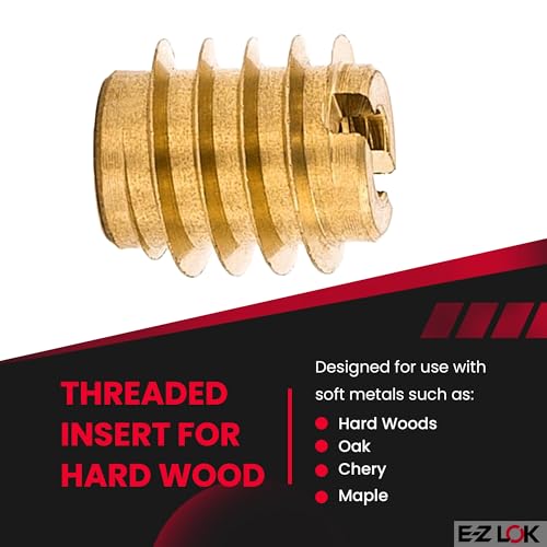 Image of E-Z LOK Knife Threaded Insert for Hard-Wood, Brass Thread Inserts 4-40 Internal Threads, 0.375 inch Length Pack of 25