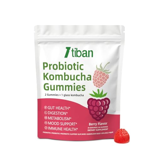 Itiban Probiotic Kombucha Gummy - Prebiotics Probiotics Postbiotics Fiber Supplement Slippery Elm for Bloating Gut Health Women and Men 60ct