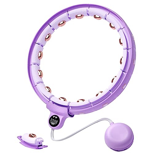 Smart Quiet Weighted Hula Hoop for Adults, Fitness Hoola Ring Hoops with Calorie Counter & Weight Ball 114CM Never Falls Smart Hoop with 15 Adjustable Links (Plating-Purple)