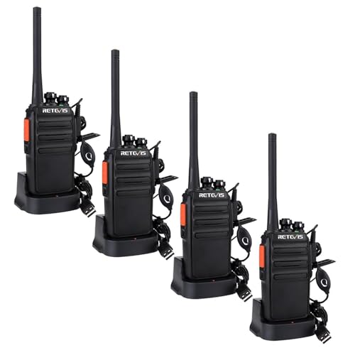 Retevis RT24 Walkie Talkie, Profesional Walkie-Talkies con Pinganillos PMR446 sin Licencia, Resistente VOX, Radiocomunicación de Largo Alcance con Cargador USB para Adultos(Negro,2 Pares)