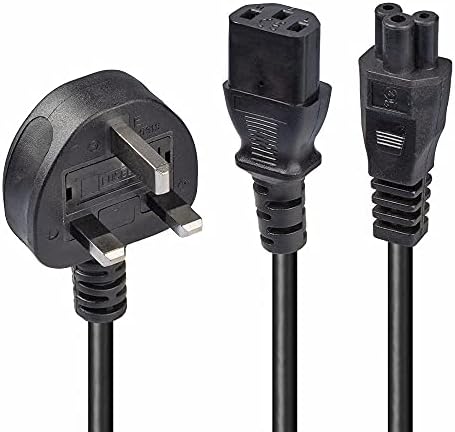 LINDY 30374 UK 3 Pin Plug to IEC C13 & IEC C5 Splitter Extension Cable, Black, 2.5m