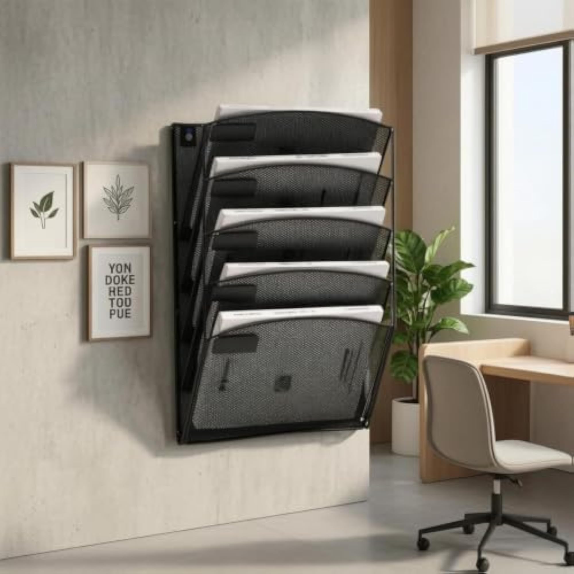 Open Front Metal Mesh File Organizer, Slim Rectangular Design
